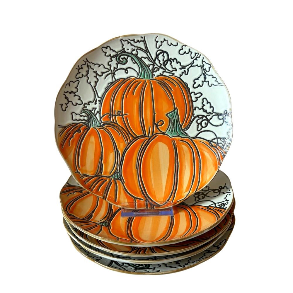 Eli + Ana Pumpkin Patch Salad Plates 8" Set of 5 Handmade Ceramic Fall Decor New
